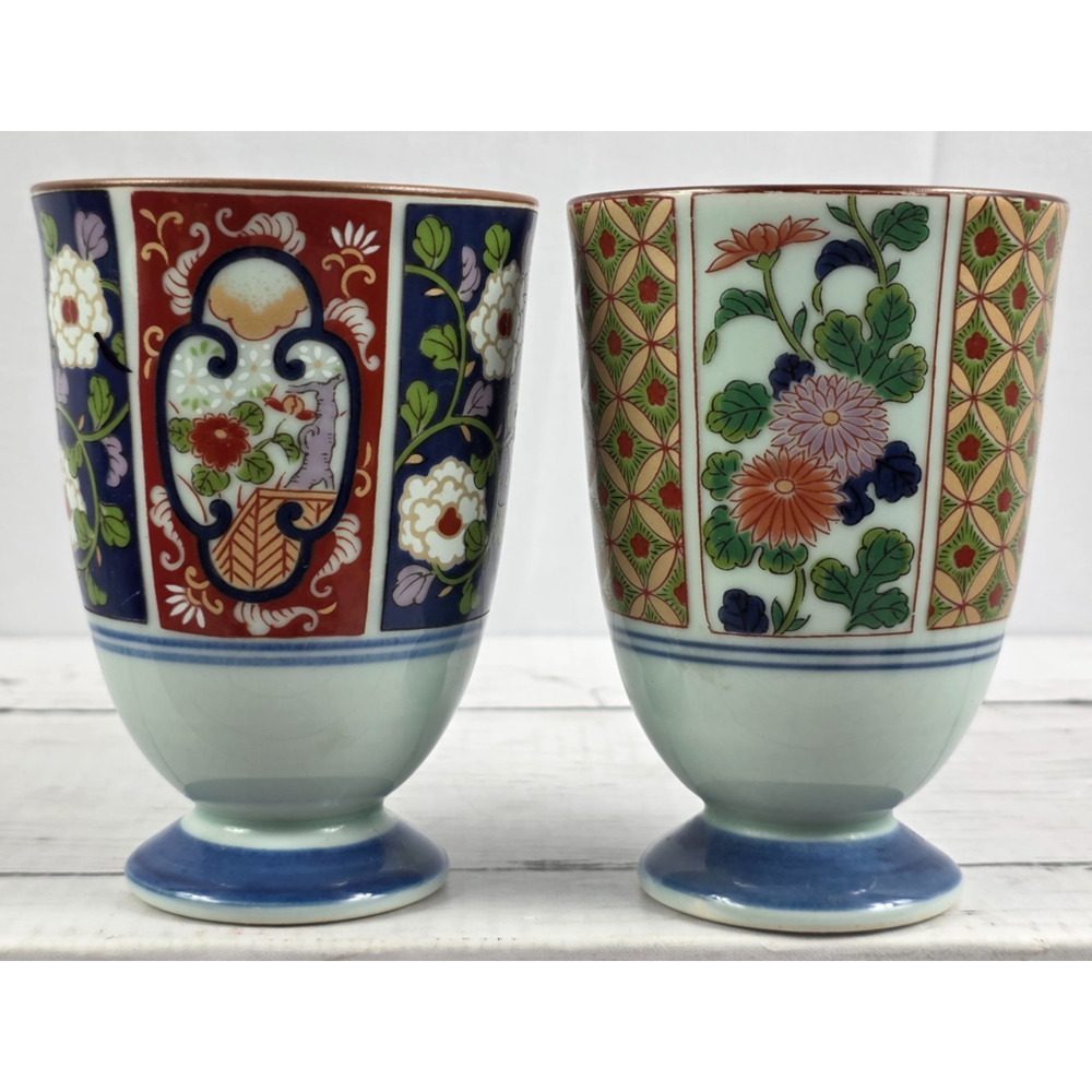 Porcelain Sake/Tea Multicolored 4"x2.75" Cups, Arita Japan, Lot of 2, Vintage